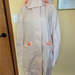 Cole Haan zero grand Light Pink Hooded Raincoat with Neon Accents size L